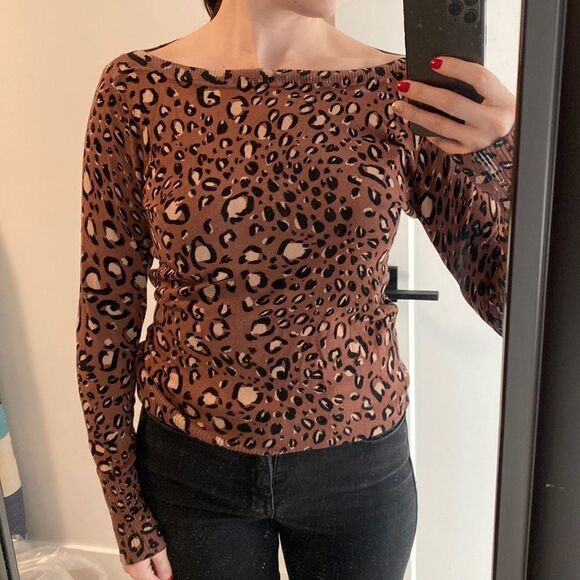 Le Château Brown leopard print boatneck sweater - Picture 1 of 1